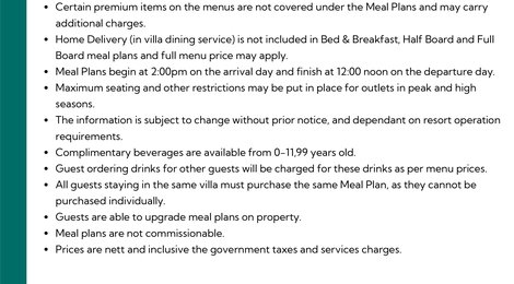 Amilla Maldives Meal Plans 2026, 121