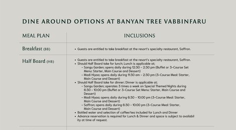 На фото: Banyan Tree Vabbinfaru Dine Around Brochure, 118 Banyan Tree Vabbinfaru Dine Around Brochure, 118