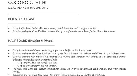  Coco Bodu Hithi Meal Plans &amp; Inclusions, 118