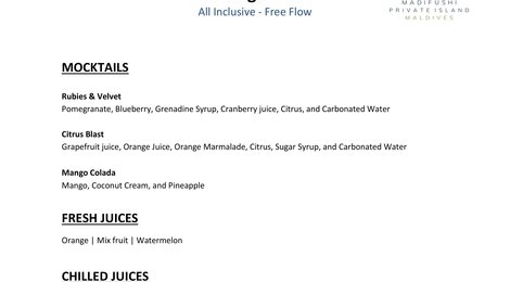 Madifushi Private Island Beverage Menu - AI, 120
