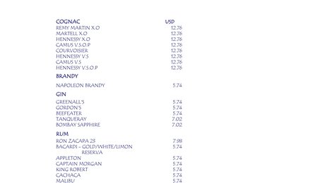 Medhufushi Island Resort Beverage Menu, 120