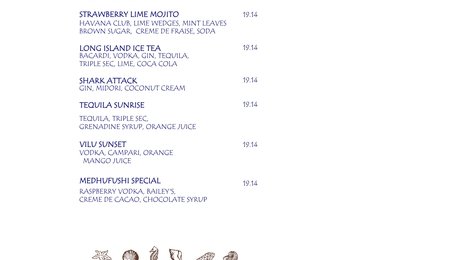 Medhufushi Island Resort Beverage Menu, 129