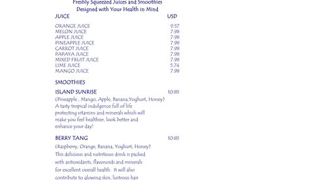 Medhufushi Island Resort Beverage Menu, 130
