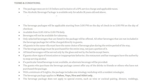 JW Marriott Maldives Kaafu Atoll Island Resort Beverage Package 2025, 120