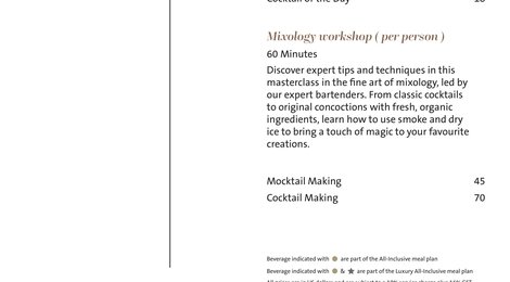 На фото: Kuredhivaru Resort and Spa Beverage Menu 2025, 127 Kuredhivaru Resort and Spa Beverage Menu 2025, 127