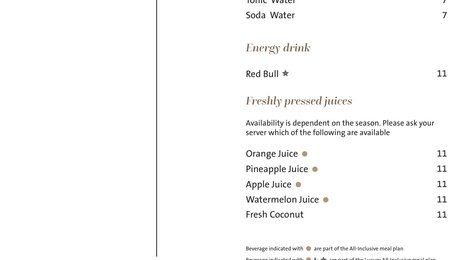 На фото: Kuredhivaru Resort and Spa Beverage Menu 2025, 131 Kuredhivaru Resort and Spa Beverage Menu 2025, 131