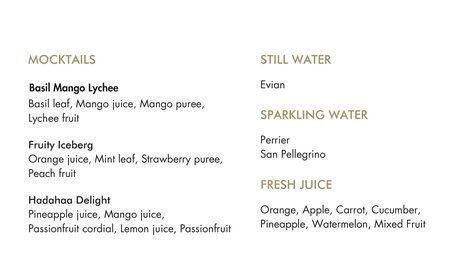 На фото: Park Hyatt Maldives Hadahaa Beverage List , 124 Park Hyatt Maldives Hadahaa Beverage List , 124