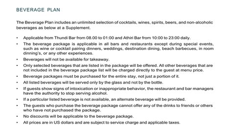 Veligandu Maldives Resort Island Beverage Plan, 118