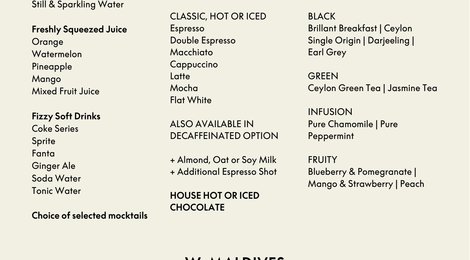На фото: W Maldives Retreat & Spa Beverage List, 120 W Maldives Retreat & Spa Beverage List, 120